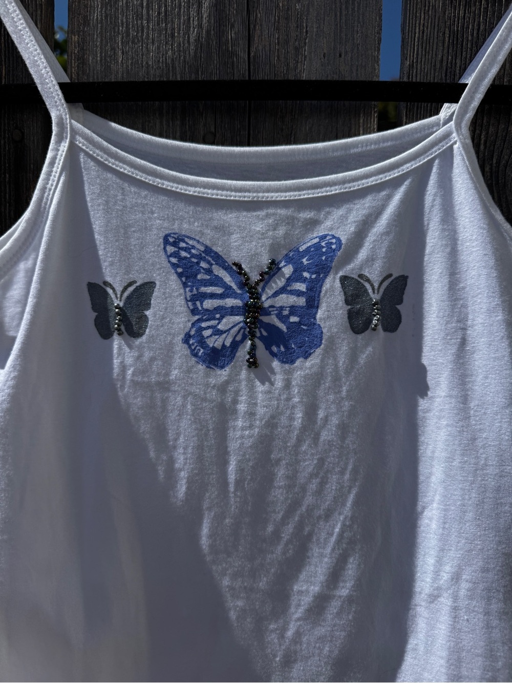 Everything That Glitters White Butterfly Hand Painted Bead-Embellished Tank Top